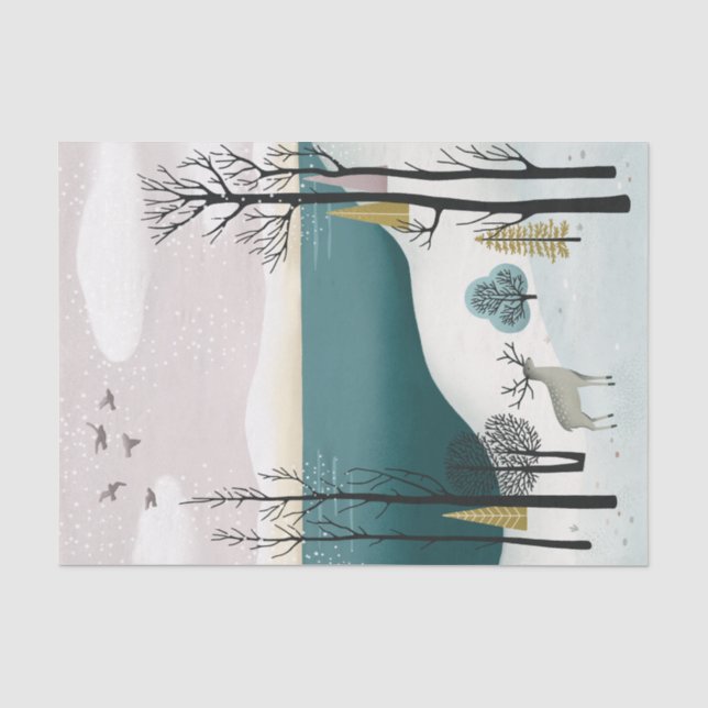 Hirsch & Nordic Winter | Weihnachtswrap im Wald Seidenpapier (Vorderseite)