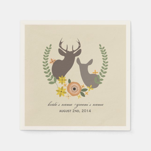 Hirsch + Orange Floral Wedding Napkins Serviette (Vorderseite)