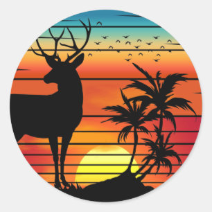 HIRSCH RETRO SONNENUNTERGANG RUNDER AUFKLEBER