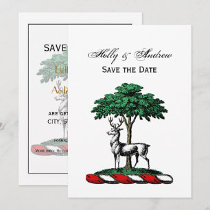 Hirsch Rothirsch am Baum Heraldik-Wappen Emblem Einladung
