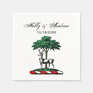 Hirsch Rothirsch bei Baum Heraldik-Wappen-Emblem Serviette