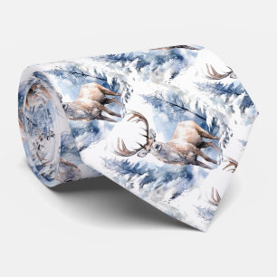 Hirsch Rotwild Blaue Schneenacht Aquarell Krawatte