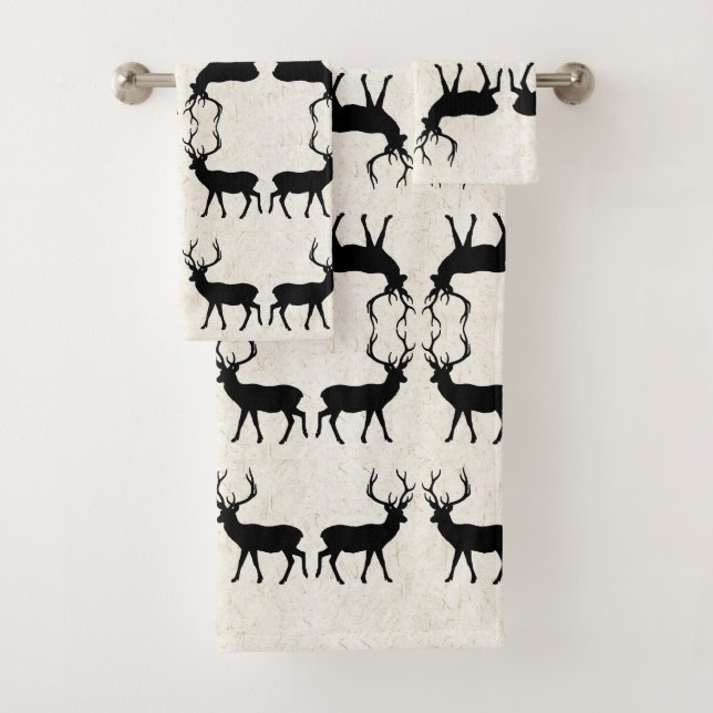 Hirsch-Rotwild-Tier-Tierkunst-Bad-Tuch-Set Badhandtuch Set (Insitu)