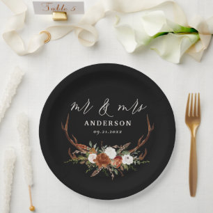 Hirsch rustikale botanische Hochzeit mr und mrs Sc Pappteller