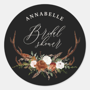 Hirsch rustikale schwarze Rost Botanische Hochzeit Runder Aufkleber