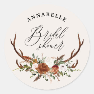 Hirsch rustikale schwarze Rost Botanische Hochzeit Runder Aufkleber