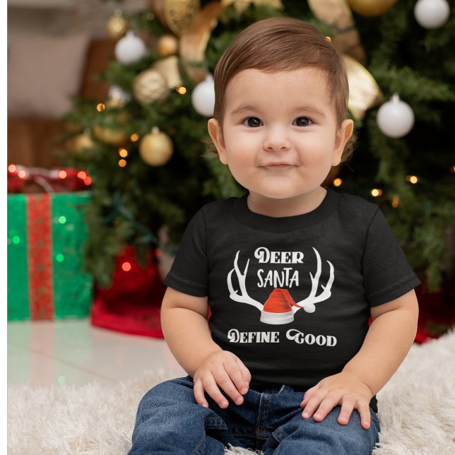 Hirsch Santa definieren gute Weihnachtsjagd Antler Kleinkind T-shirt (Adorable Pun Christmas shirt with antlers DEER SANTA, DEFINE GOOD)