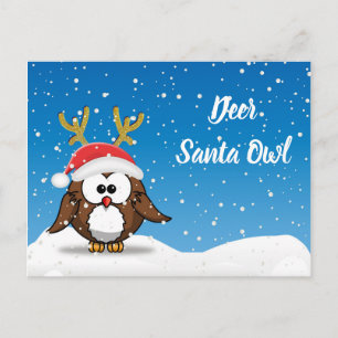 Hirsch Santa Owl Feiertagspostkarte