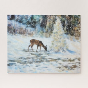 Hirsch Schnee Natur Kunst Großes Puzzle