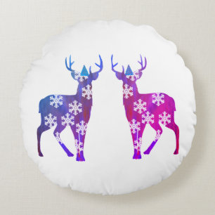 Hirsch-Schneeflocken Polyester-Rund-Kissen Rundes Kissen