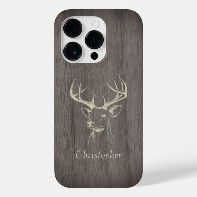 Hirsch - Schnittholz - Personalisiertes Holz Case-Mate iPhone 14 Pro Hülle (Rückseite)