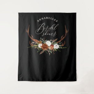 Hirsch schwarze Terrakotta-Blumen rustikale Brautp Wandteppich