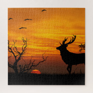 Hirsch-Silhouette bei Sonnenuntergang