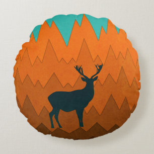 Hirsch Silhouette Herbst Farbige Abstraktion Rundes Kissen