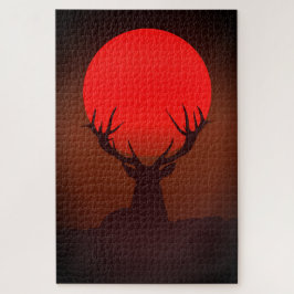 Hirsch-Silhouette mit feurigem roten Sonnenunterga
