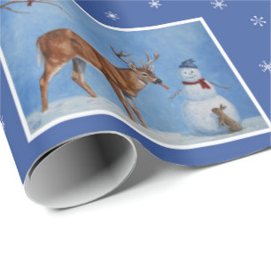 Hirsch & Snowman Weihnachten Schneeflocken Geschenkpapier