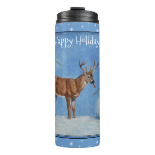 Hirsch & Snowman Weihnachten Schneeflocken Thermosbecher