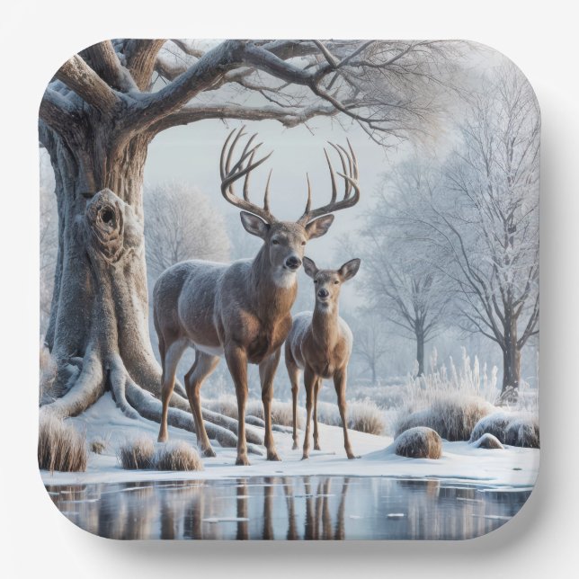 Hirsch Stehend von Icy Pond Pappteller (Vorderseite)
