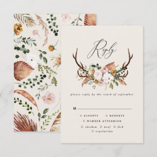 Hirsch-Terrakotta-rosa-blumige-rustikale-elegante- RSVP Karte