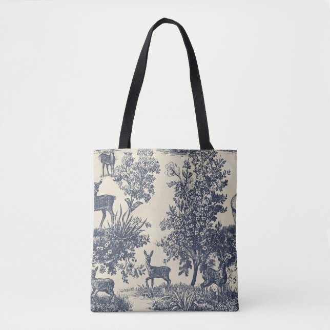 Hirsch-Toile-Muster Waldlandschaft Botanisch Tasche (Vorderseite)