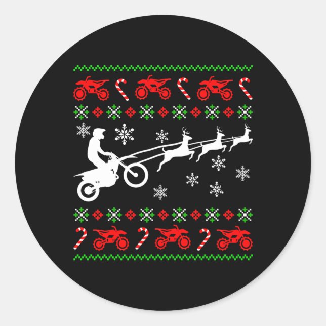Hirsch Ugguler Christmas Biker Motorrad Motocross  Runder Aufkleber (Vorderseite)