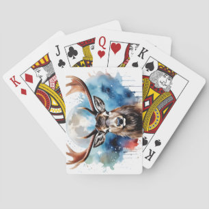 Hirsch und Aquarelle und Mond Spielkarten