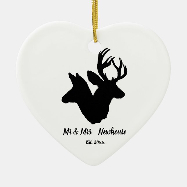 Hirsch-und Damhirschkuh-Silhouette, addieren Namen Keramik Ornament (Vorne)