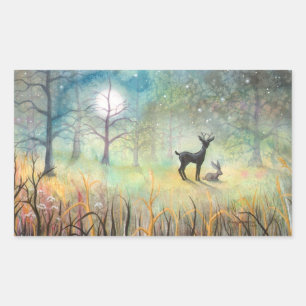 Hirsch- und Kaninchen-Fantasie-Wildtierkunst Rechteckiger Aufkleber