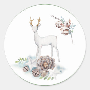 Hirsch- und Weihnachtsdekorationen in Pastellen Runder Aufkleber