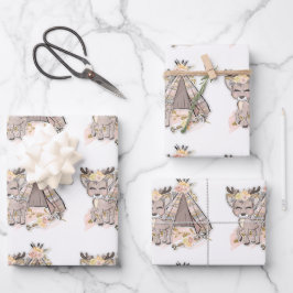 Hirsch und Zelt Niedlich im Freien Geschenkpapier Set