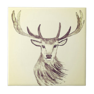 Hirsch Vintage-Wasserfarbe Tier Keramikfliese