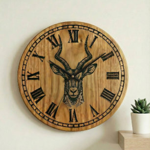 Hirsch-Wanduhr - Wildlife-Holzoptik-Dekor Große Wanduhr