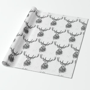 Hirsch Weihnachten Wasserfarbe Muster Wald Schwarz Geschenkpapier
