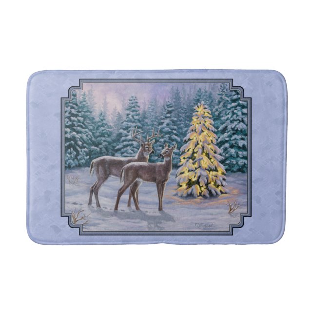 Hirsch & Weihnachtsbaum Winter Blue Badematte (Vorderseite)