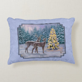 Hirsch & Weihnachtsbaum Winter Blue Dekokissen