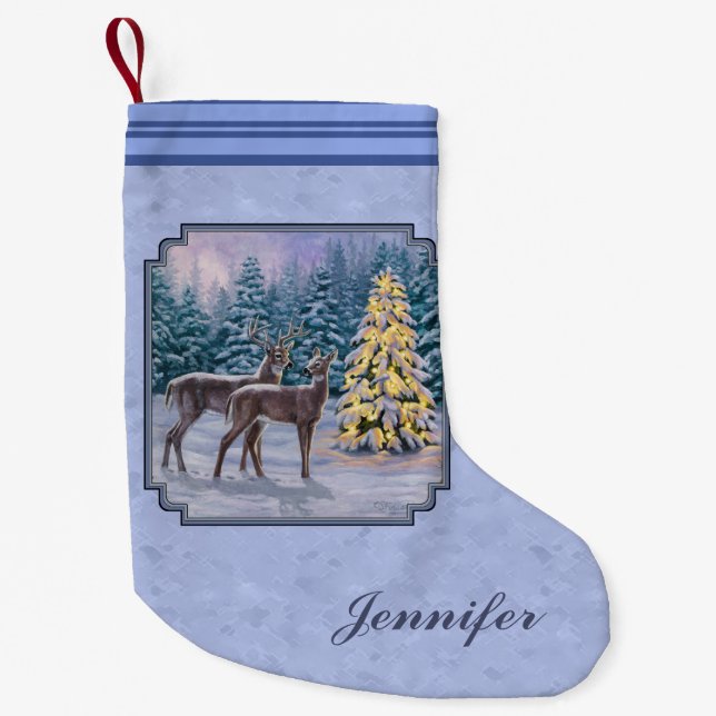 Hirsch & Weihnachtsbaum Winter Blue Kleiner Weihnachtsstrumpf (Vorderseite)