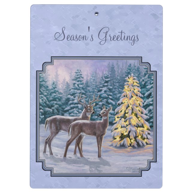 Hirsch & Weihnachtsbaum Winter Blue Klemmbrett (Rückseite)