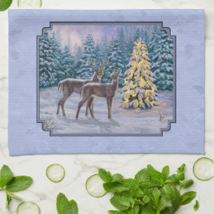 Hirsch & Weihnachtsbaum Winter Blue Küchentuch