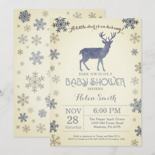 Hirsch Winter Blau Junge Baby Shower Schneeflocke Einladung
