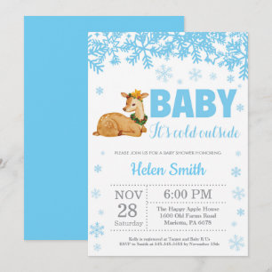 Hirsch Winter Blau Junge Baby Shower Schneeflocke Einladung
