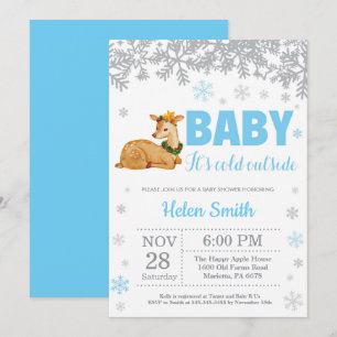 Hirsch Winter Blau Junge Baby Shower Schneeflocke Einladung
