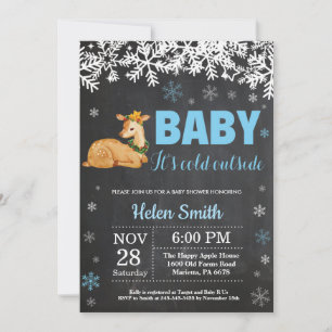 Hirsch Winter Junge Baby Shower Schiefertafel Einladung