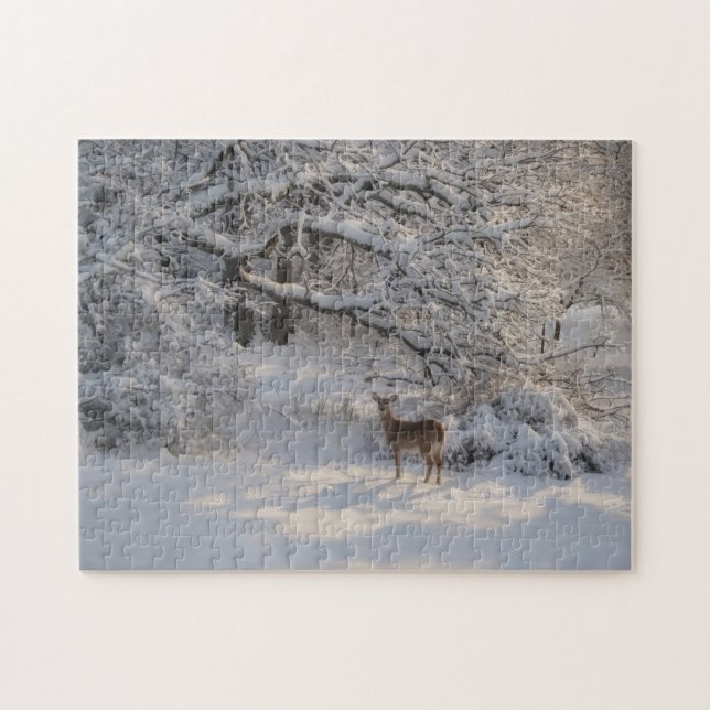 Hirsch-Winter-Schnee-Szene-Puzzle (Horizontal)