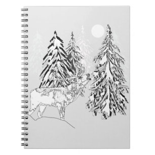 Hirsch, Winter, Wald, Weihnachtsbäume, einfarbig Notizblock