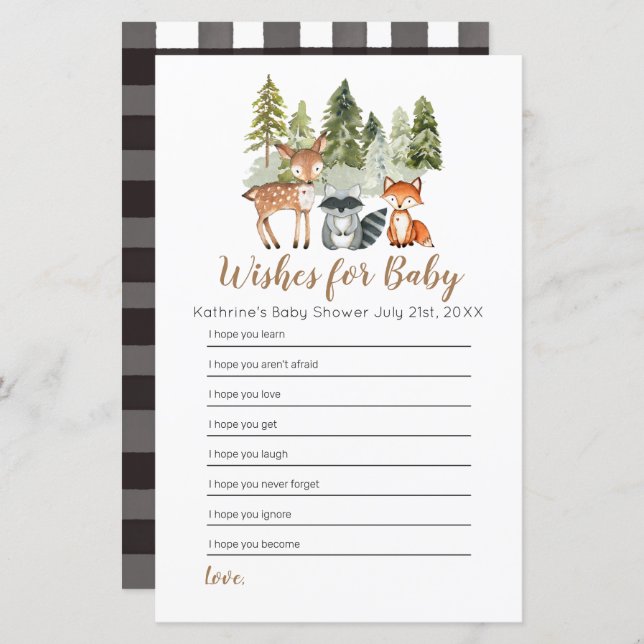 Hirschabenteuer Kinderdusche Wünsche für Baby (Vorne/Hinten)