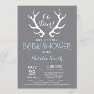 Hirschantler-Baby-Dusche Einladung grau und blau
