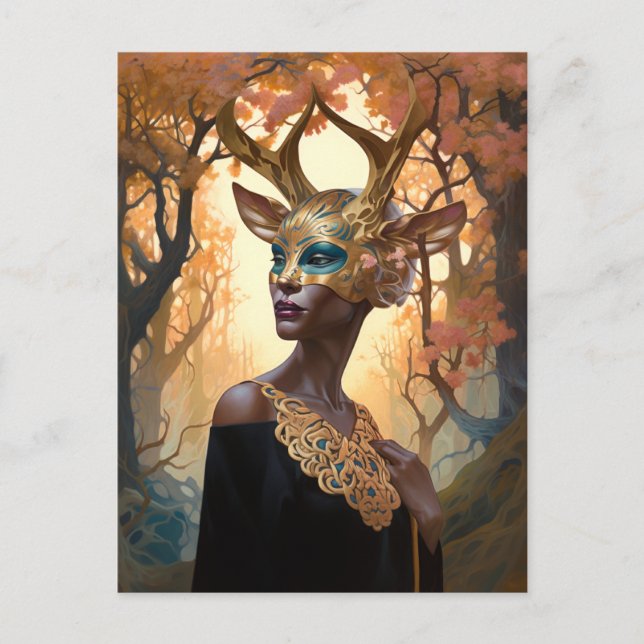 Hirschantler Crown Mask Fantasy Art Postkarte (Vorderseite)