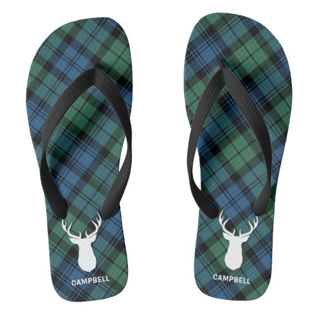 Hirschantler Personalisiert Tartan Kariert Green B Flip Flops (Fußbett)