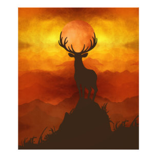 Hirschbock auf dem Berggipfel beim Sonnenuntergang Fotodruck