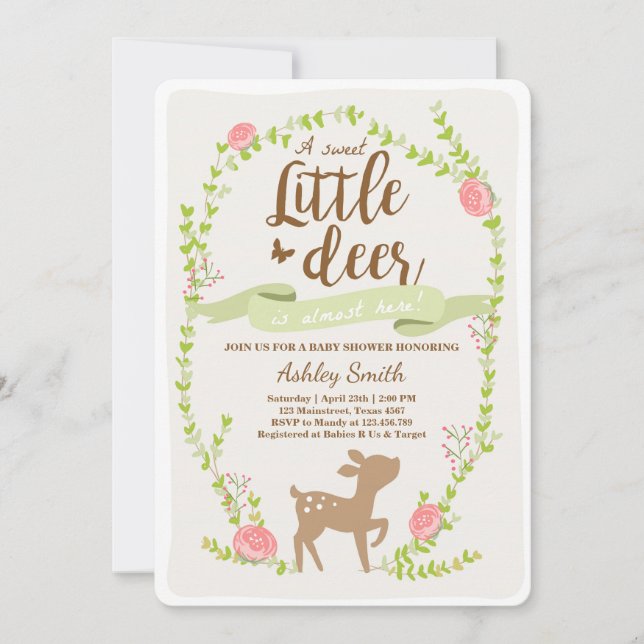 Hirschbrause Einladung Woodland Girl pink (Vorderseite)